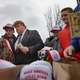 Trump supporter takes a selife with salesman Tim Stevens outside the Savannah Center in West Chester, Ohio on March 13, 2016 (AP)
